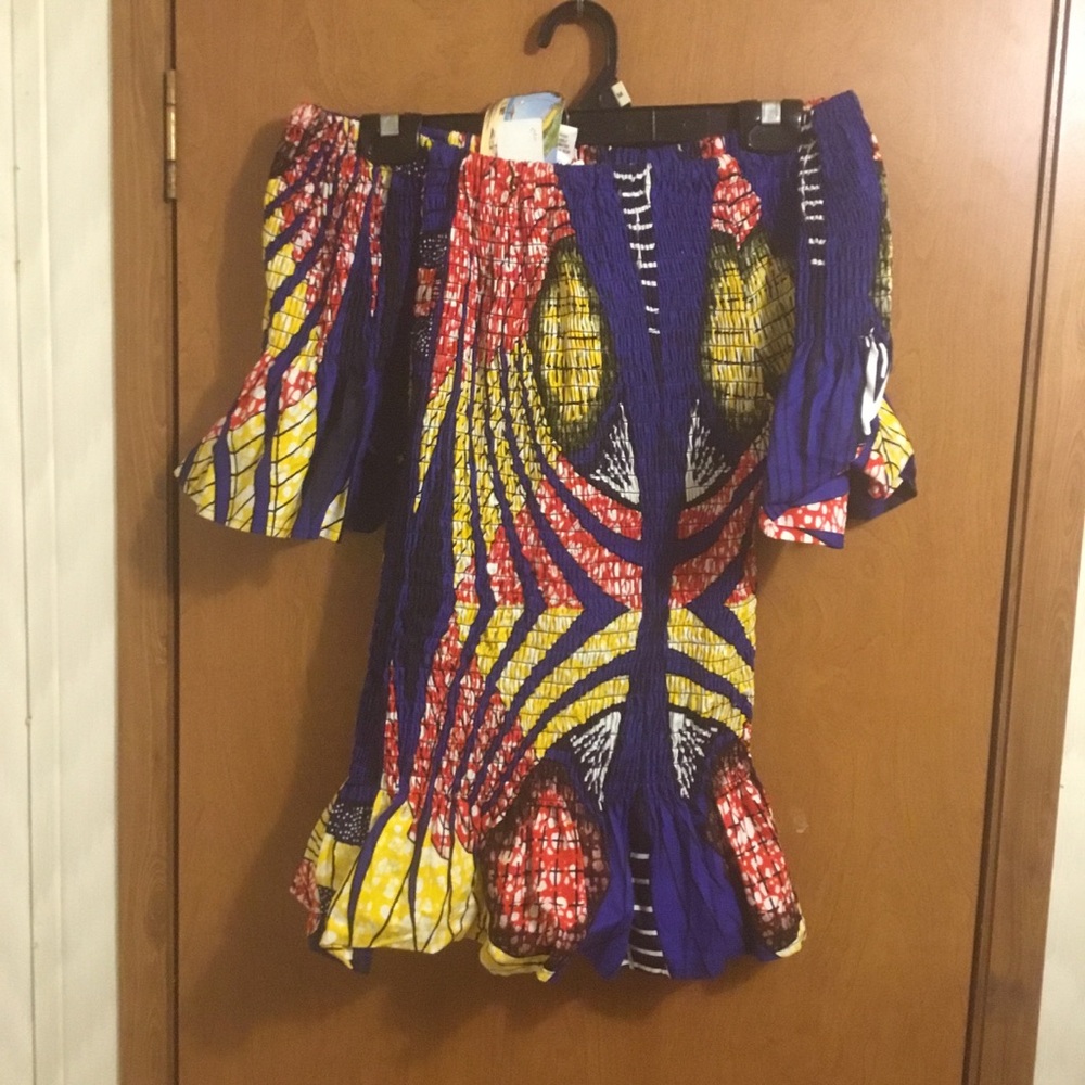 Bold Multicolor Off-Shoulder Mini Skirt in Blue, Yellow & Red 2xl
